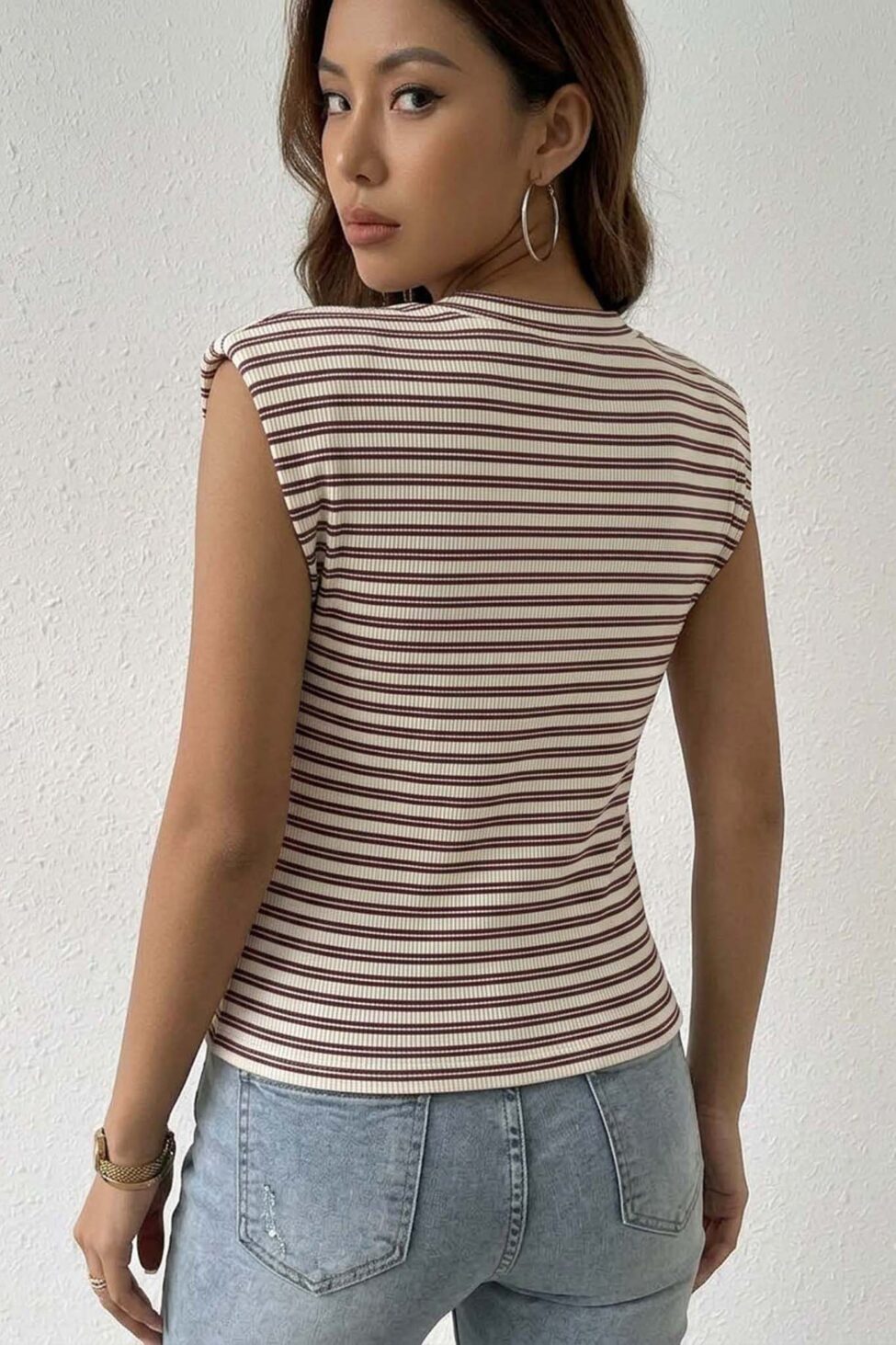 Kathy τοπ αμάνικο με ρίγες καφέ - Image 2