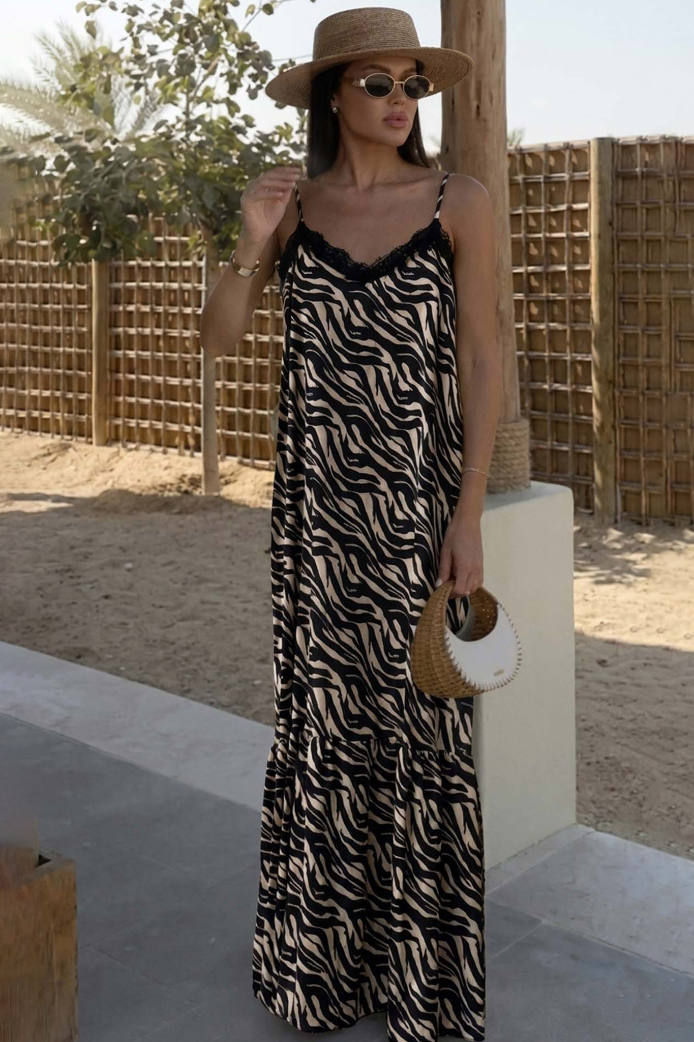 Leora Φόρεμα animal print με τιράντες και δαντέλα zebra - Image 1