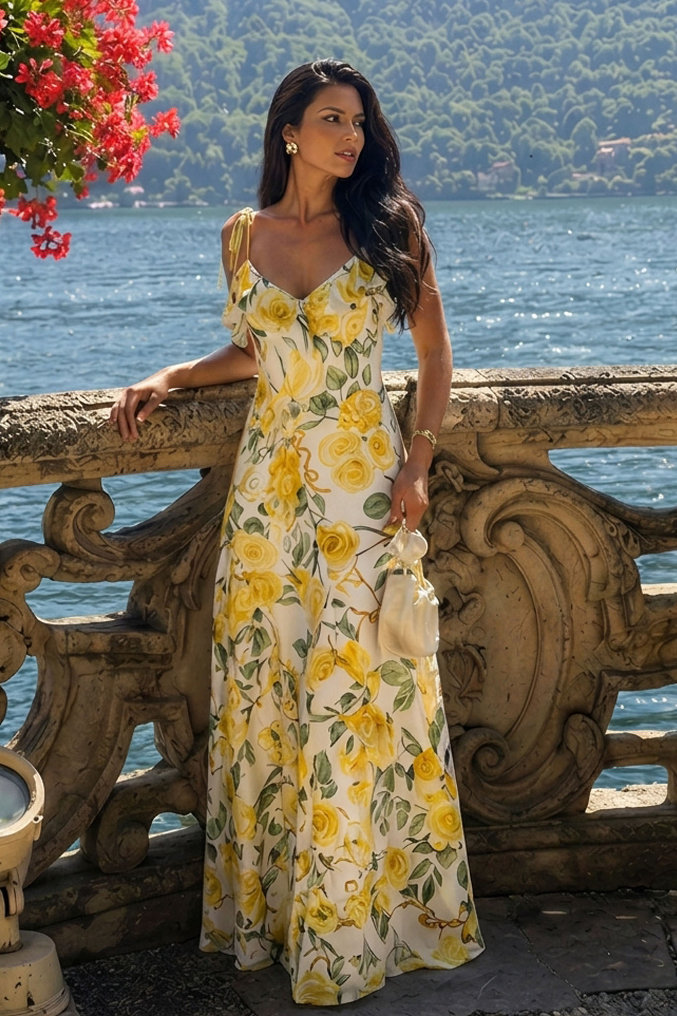Limoncella Φόρεμα μάξι φλοράλ με τιράντες και βολάν κίτρινο - Image 1