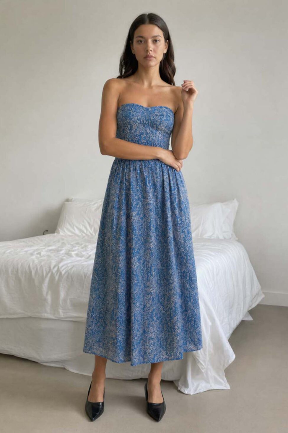 Linda στραπλες φόρεμα μίντι μπλε - Image 2