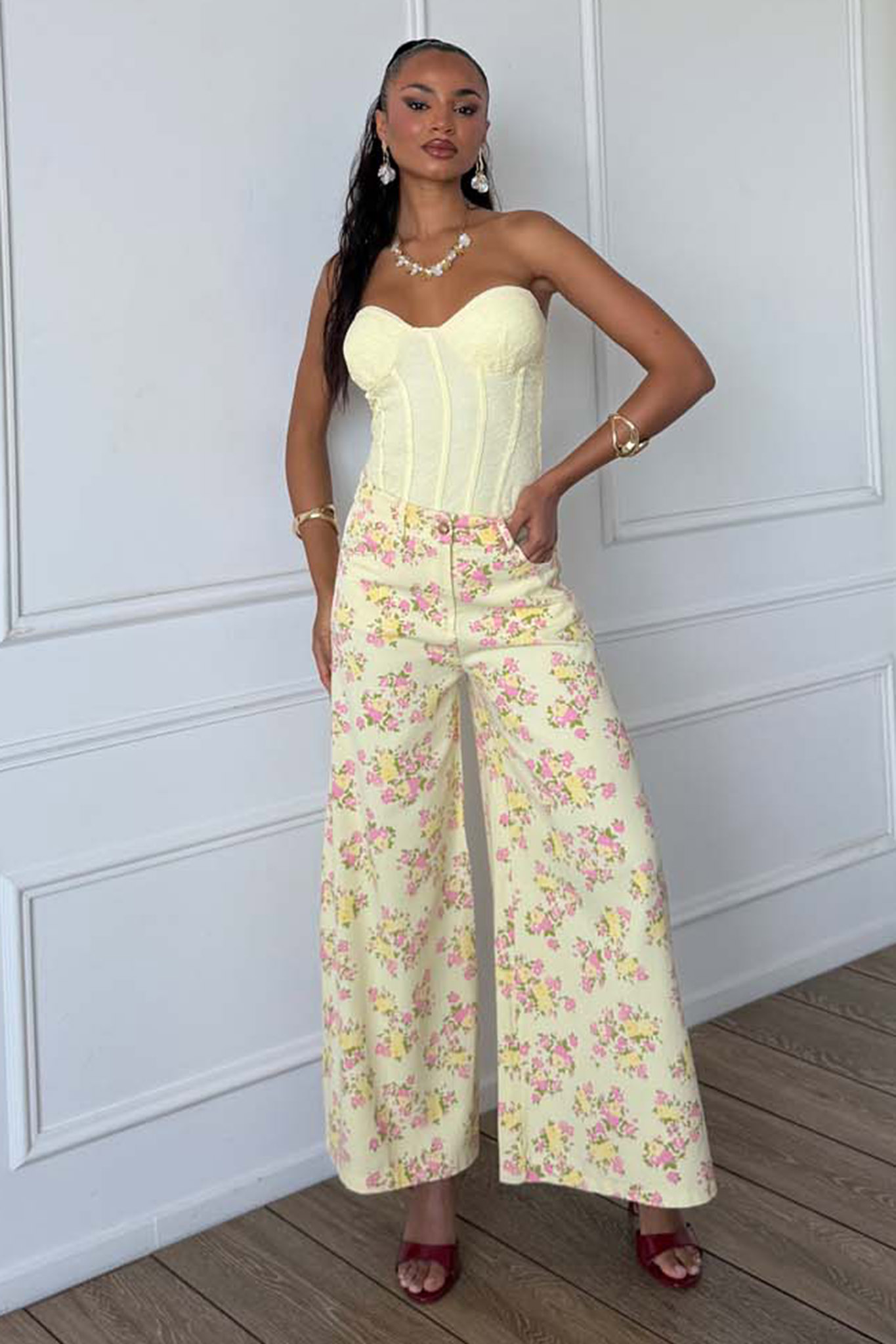 Lissea παντελόνι φλοράλ κίτρινο Lissea παντελόνι φλοράλ κίτρινο - Image 1