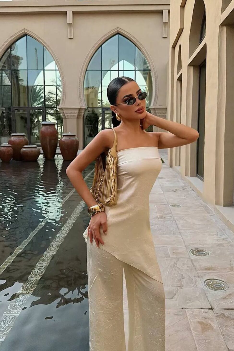 Livia Σετ στράπλες με τοπ και παντελόνι εκρού - Image 4