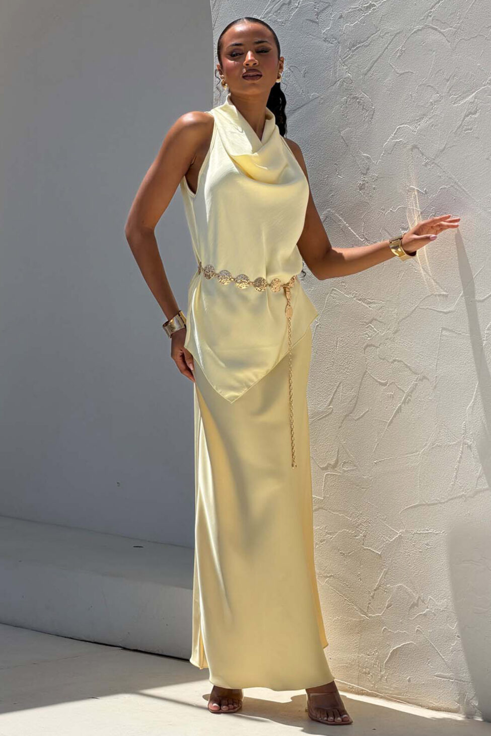 Lumen μακριά φούστα με όψη σατέν κίτρινο - Image 2