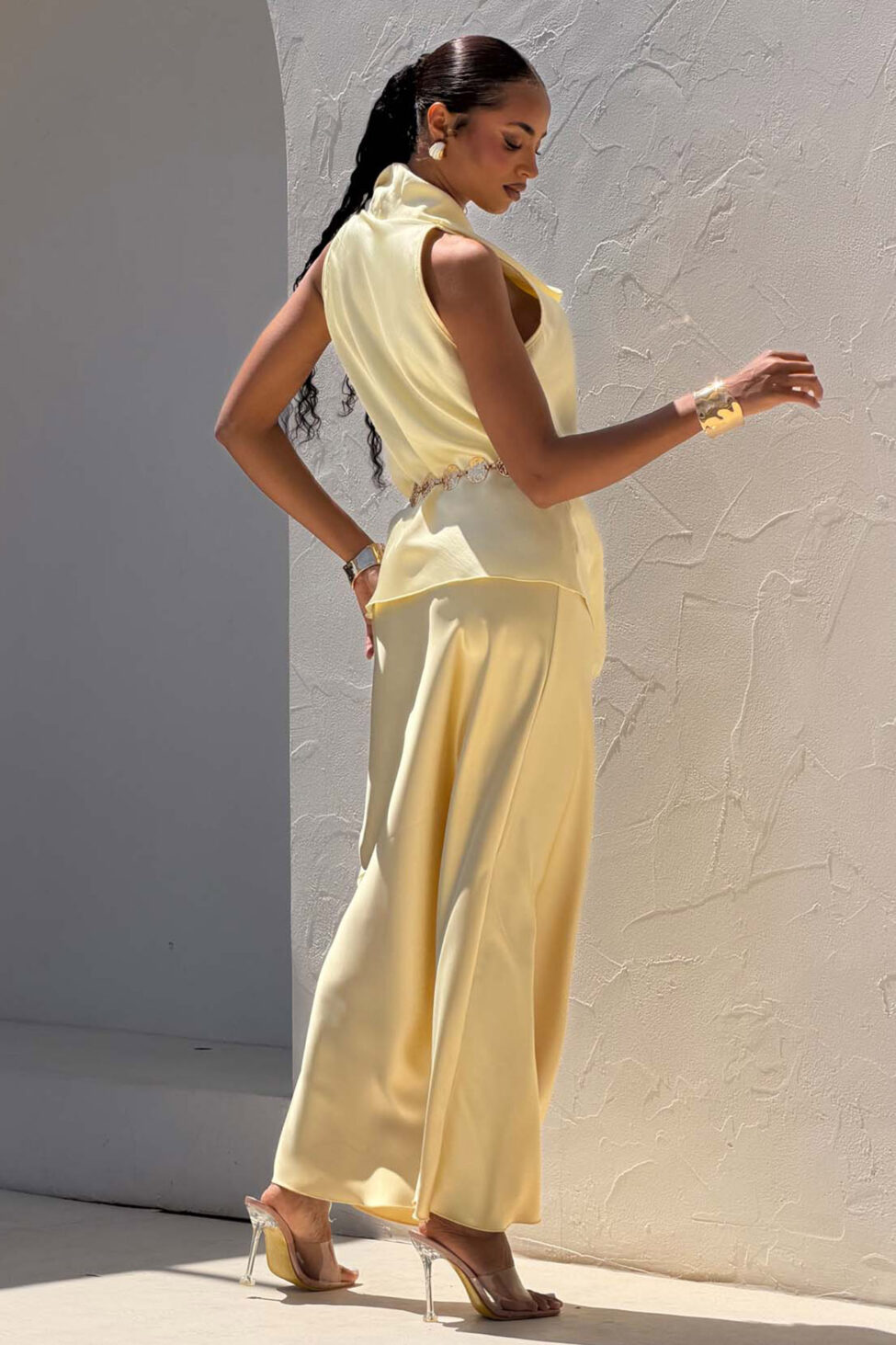 Lumen μακριά φούστα με όψη σατέν κίτρινο - Image 3