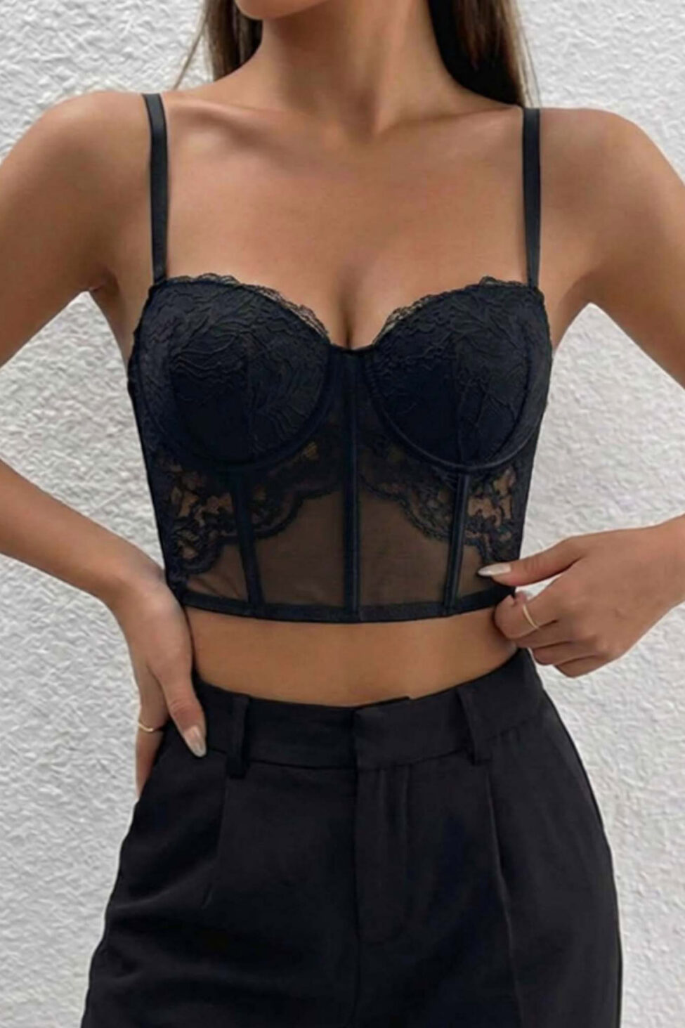Mabel κορσές με λεπρομέρειες δαντέλα μαύρο - Image 2
