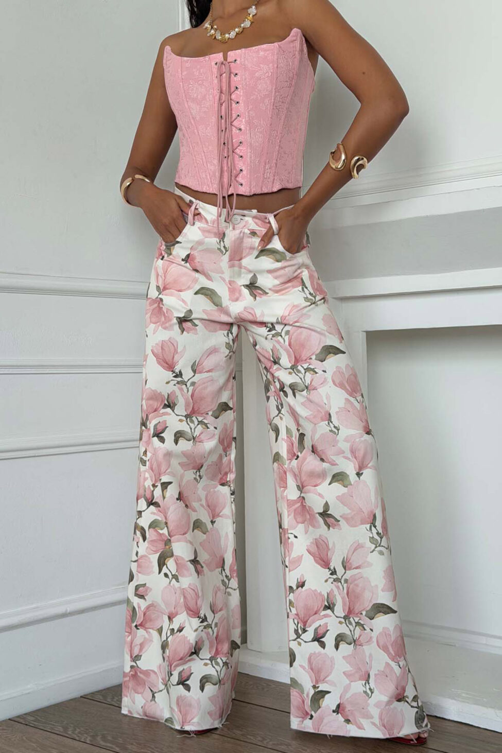 Magnolia παντελόνι φλοράλ ροζ - Image 3