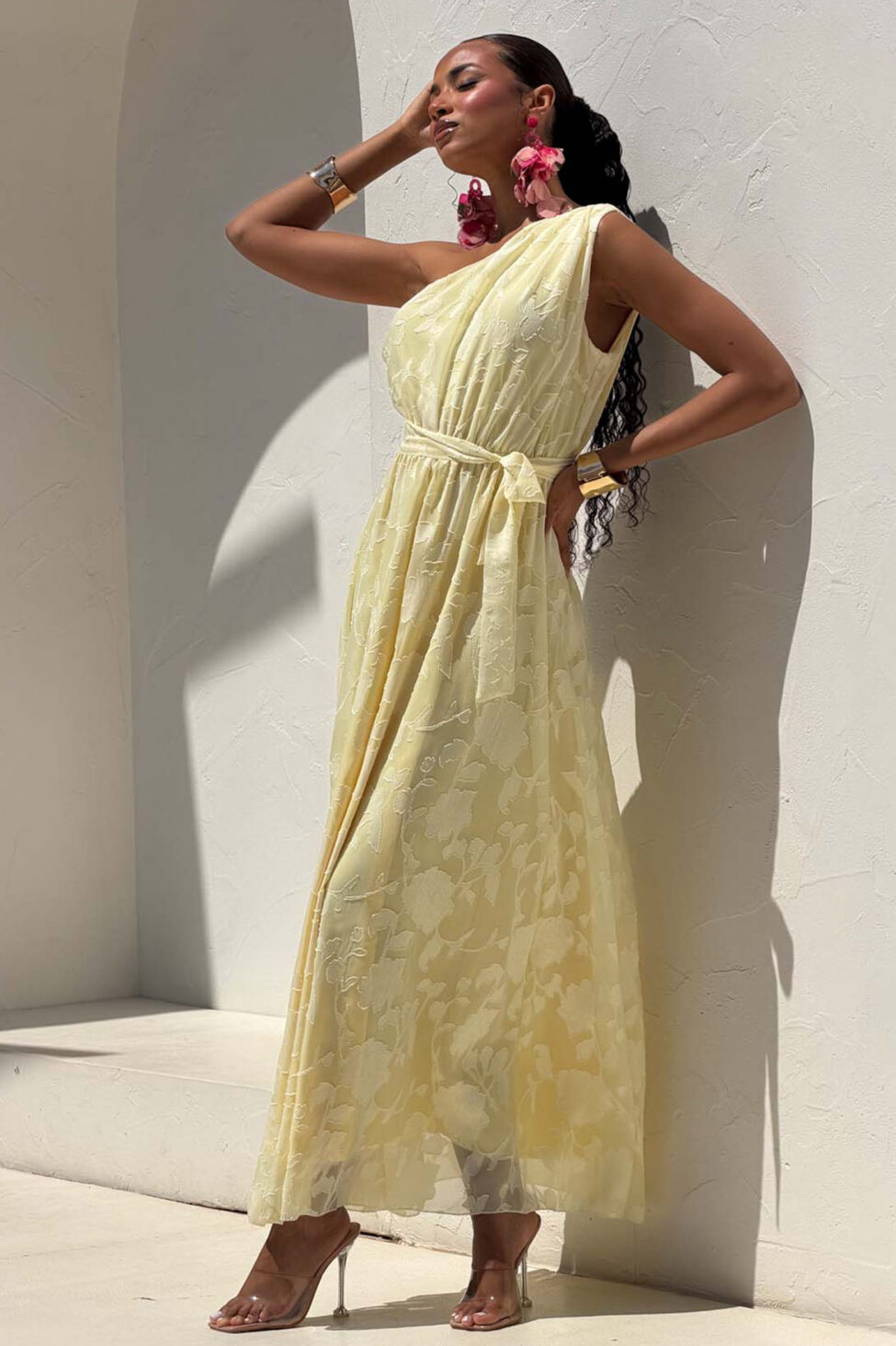 Marcelo μίντι φόρεμα με έναν ώμο κίτρινο - Image 2