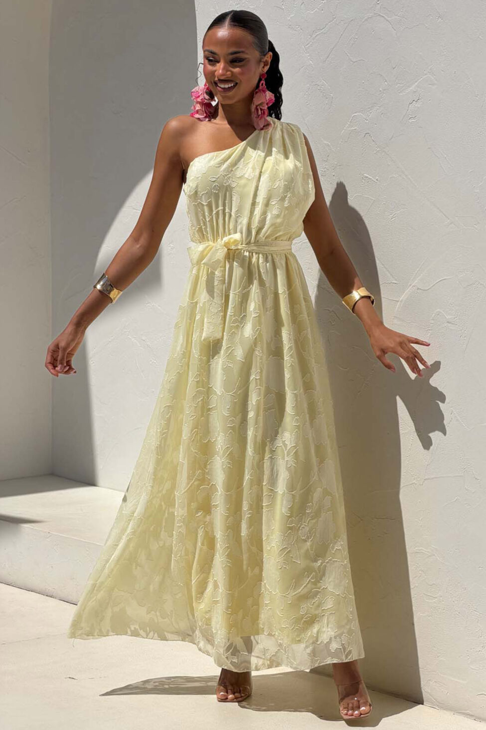 Marcelo μίντι φόρεμα με έναν ώμο κίτρινο - Image 3