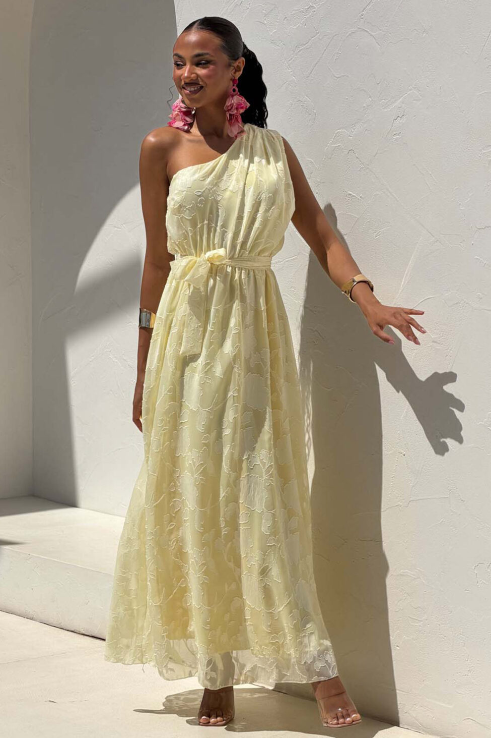 Marcelo μίντι φόρεμα με έναν ώμο κίτρινο - Image 4