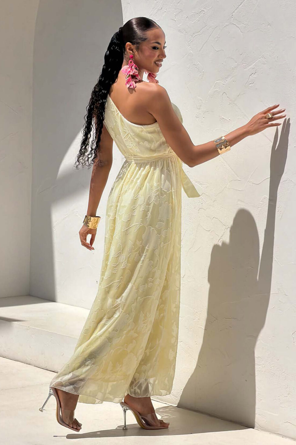 Marcelo μίντι φόρεμα με έναν ώμο κίτρινο - Image 5