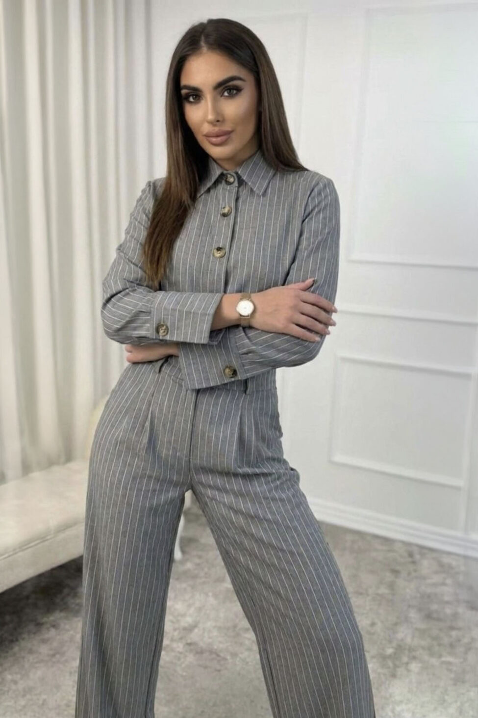 Maximum σετ πουκάμισο-παντελόνι ριγέ γκρι - Image 2