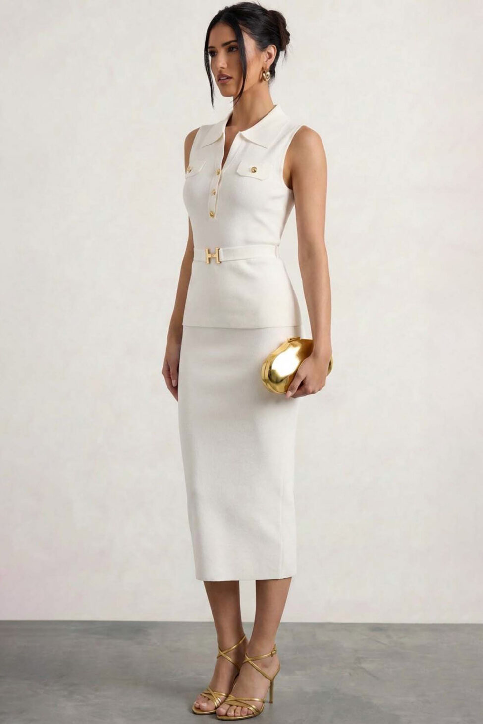 Merel πλεκτό σετ με αμάνικο τοπ και φούστα λευκό - Image 2