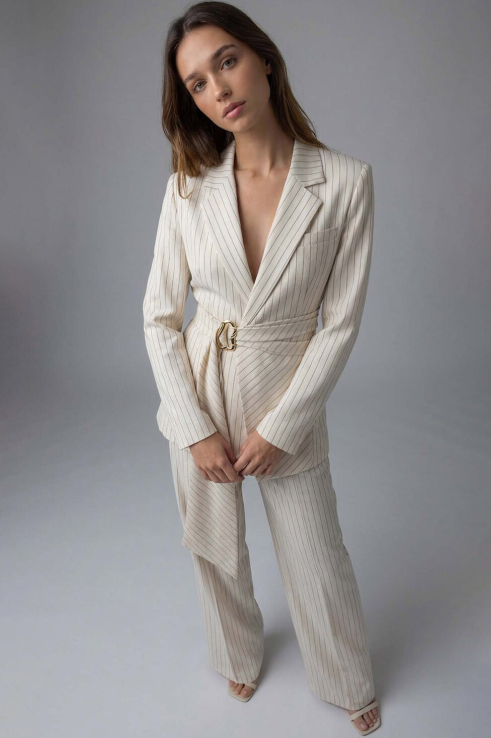 Minnesota σετ σακάκι παντελόνι ριγέ εκρού - Image 2