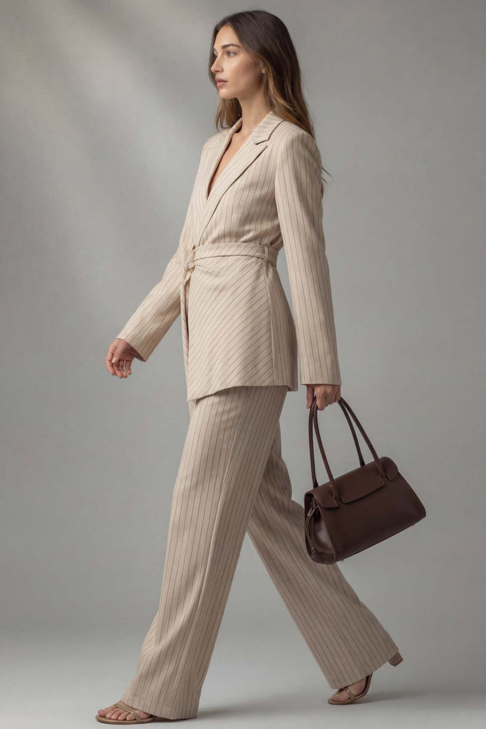 Minnesota σετ σακάκι παντελόνι ριγέ μπεζ - Image 2
