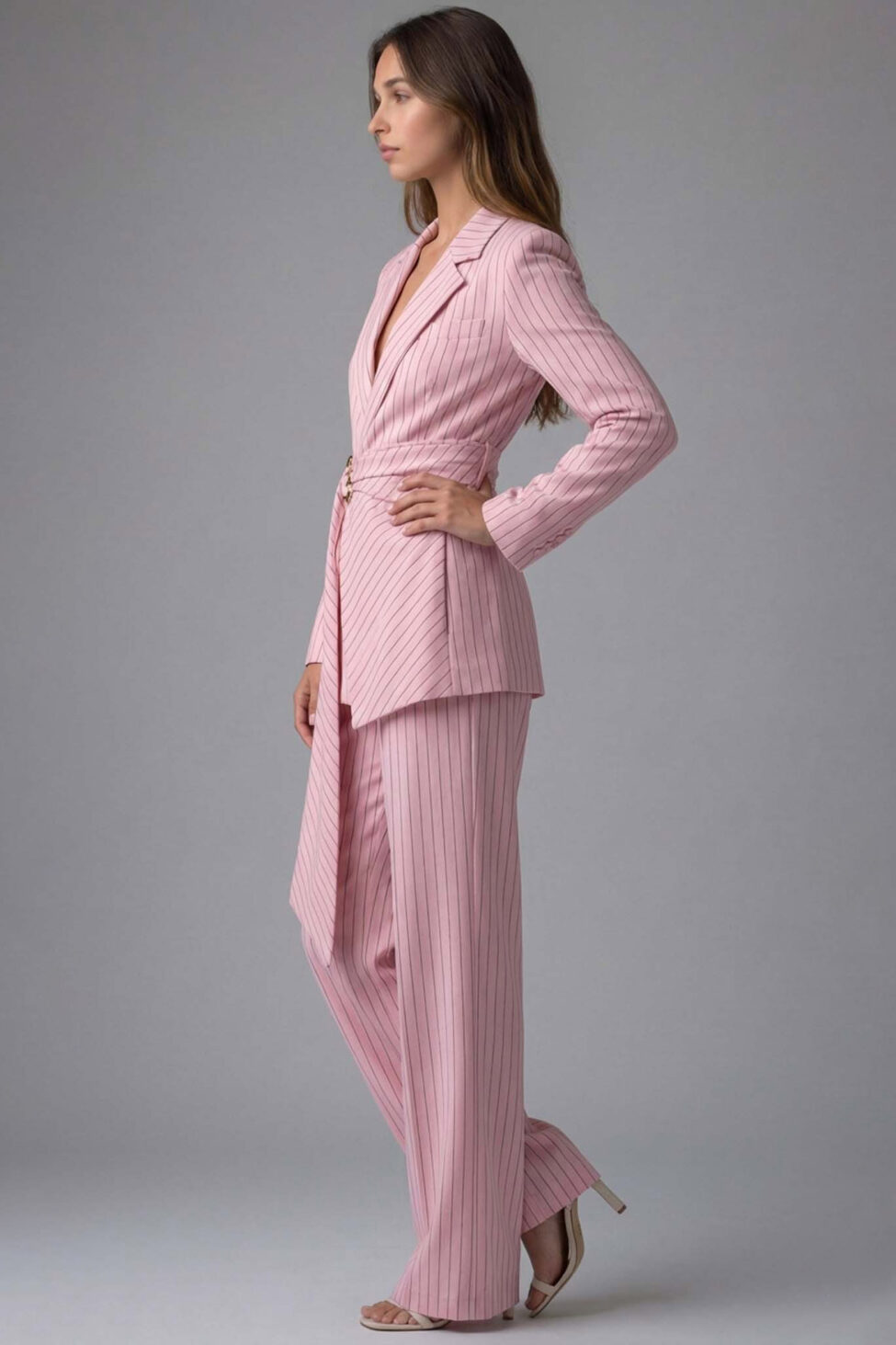 Minnesota σετ σακάκι παντελόνι ριγέ ροζ - Image 2