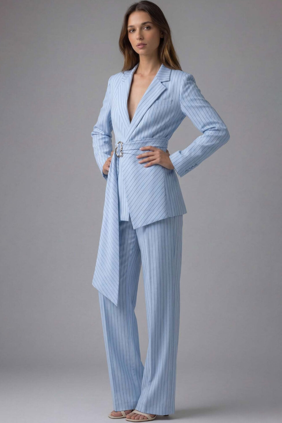 Minnesota σετ σακάκι παντελόνι ριγέ σιελ - Image 2