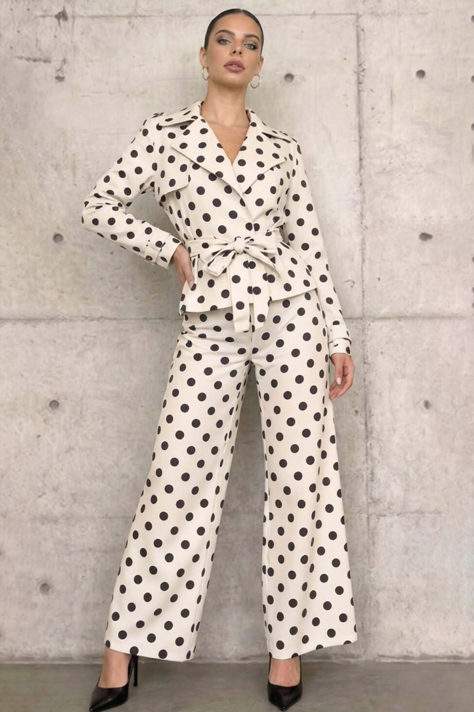 Mudslide σετ σακάκι παντελόνι πουά εκρού - Image 2