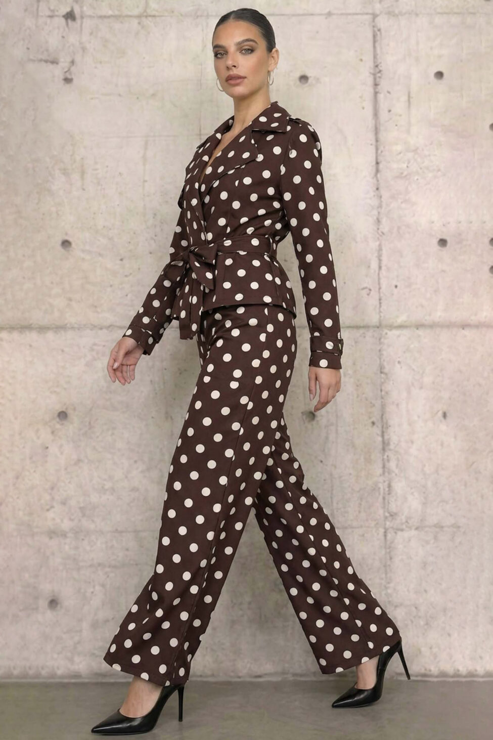 Mudslide σετ σακάκι παντελόνι πουά καφέ - Image 2