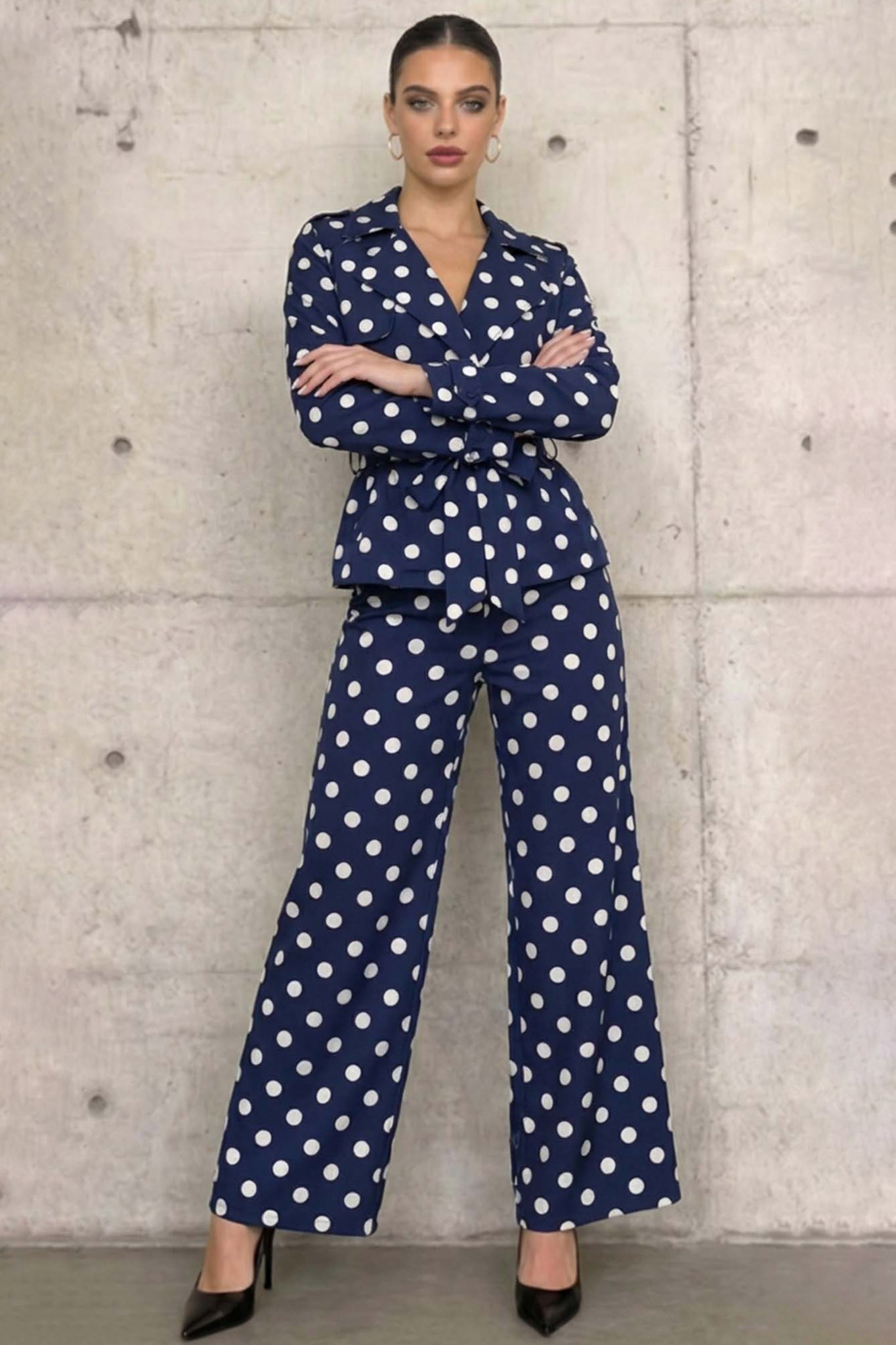 Mudslide σετ σακάκι παντελόνι πουά μπλε σκούρο Mudslide σετ σακάκι παντελόνι πουά μπλε σκούρο - Image 1