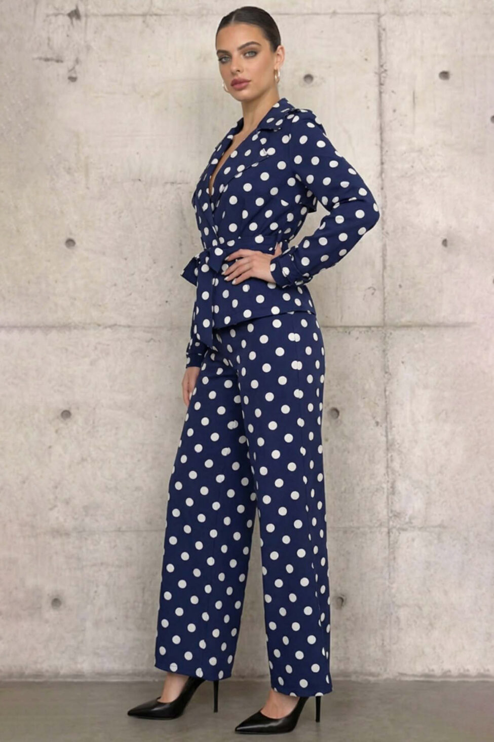 Mudslide σετ σακάκι παντελόνι πουά μπλε σκούρο - Image 2