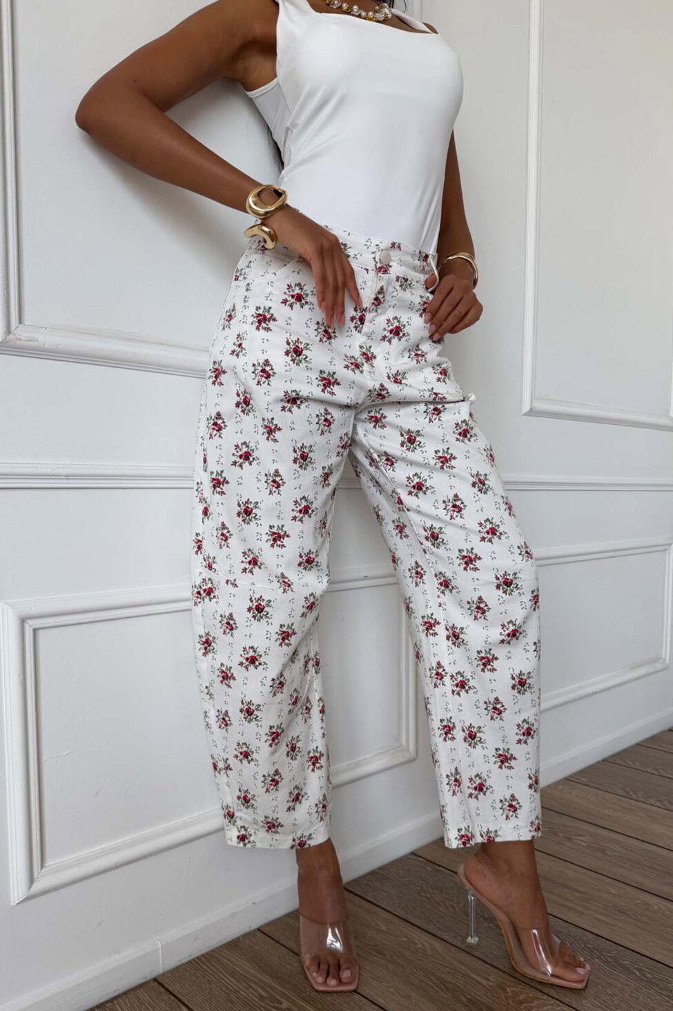 Niatural παντελόνι φλοράλ λευκό - Image 2