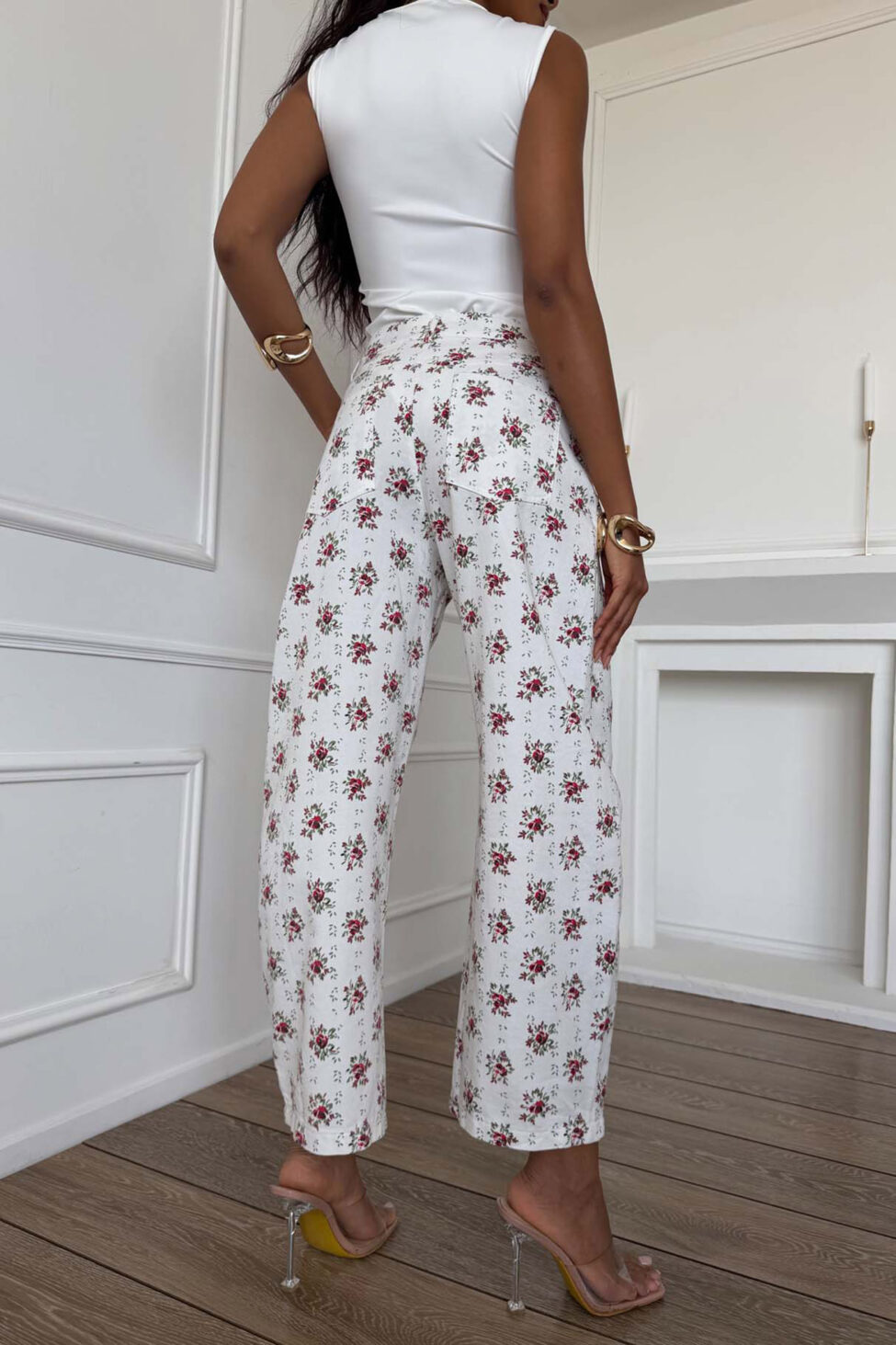 Niatural παντελόνι φλοράλ λευκό - Image 3