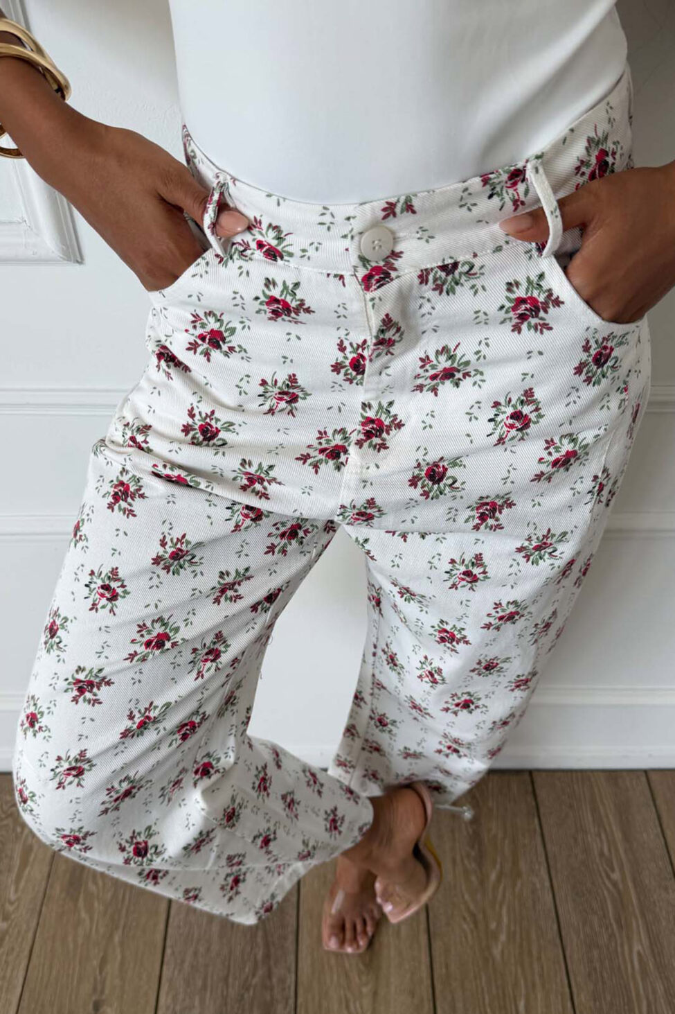 Niatural παντελόνι φλοράλ λευκό - Image 4