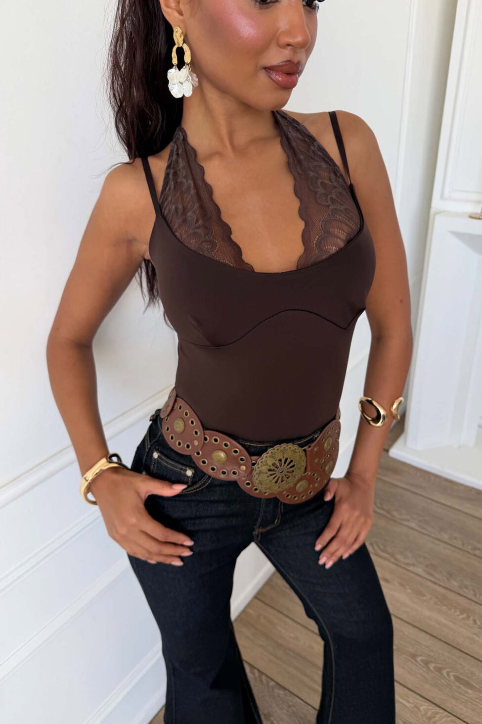 Novak κορμάκι με δαντέλα καφέ - Image 2