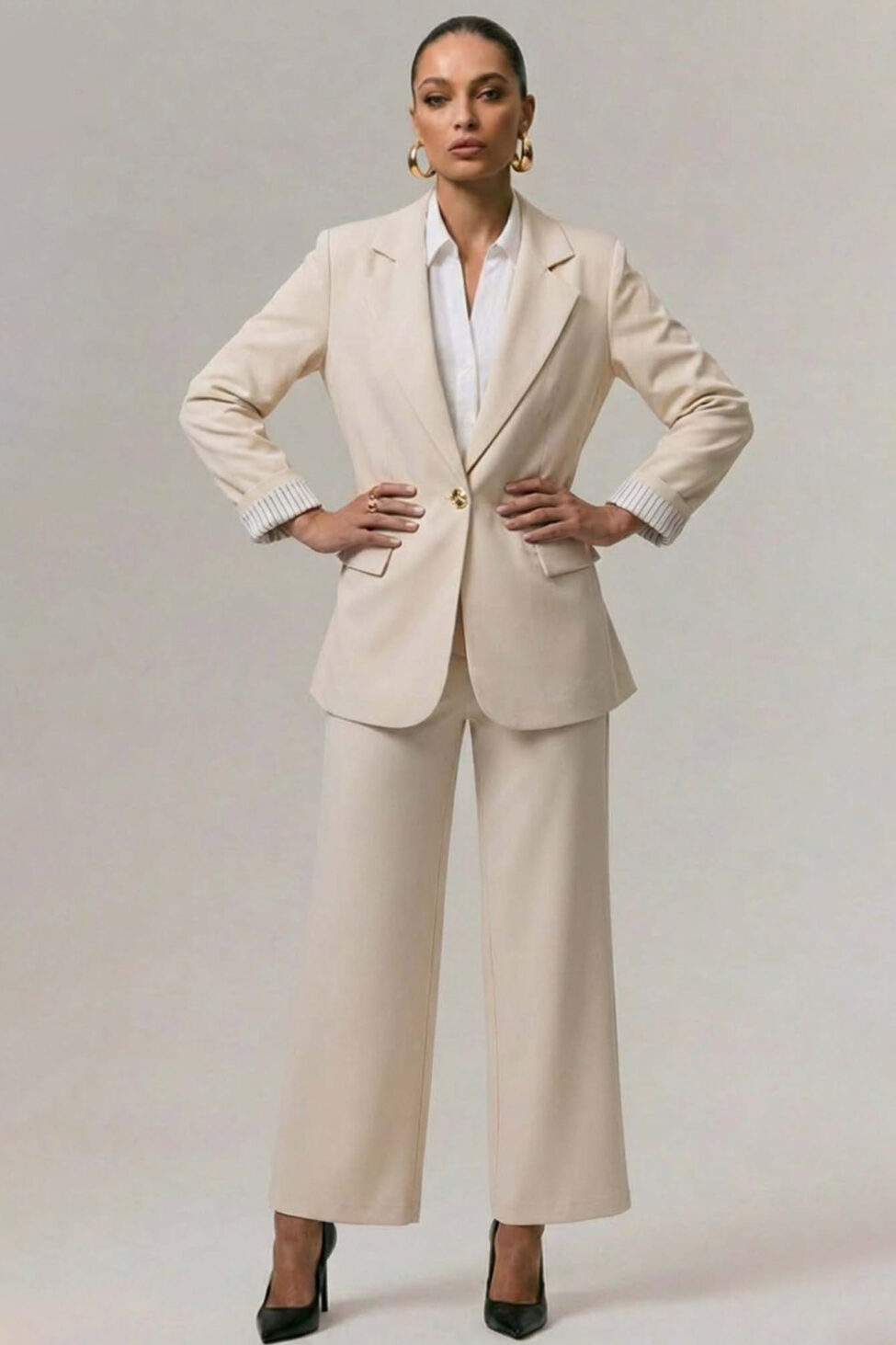 Olwen σετ σακάκι παντελόνι μπεζ - Image 2
