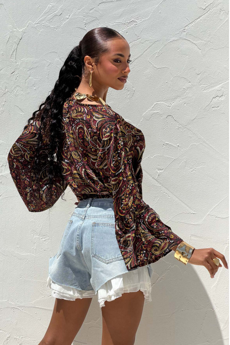 Paisleyra τοπ κρουαζέ εμπριμέ με δέσιμο μπορντό - Image 3