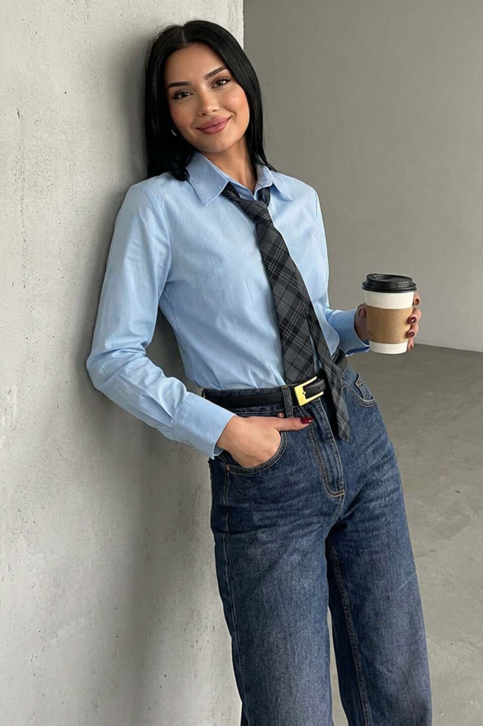 Panel πουκάμισο με γραβάτα σιελ - Image 2