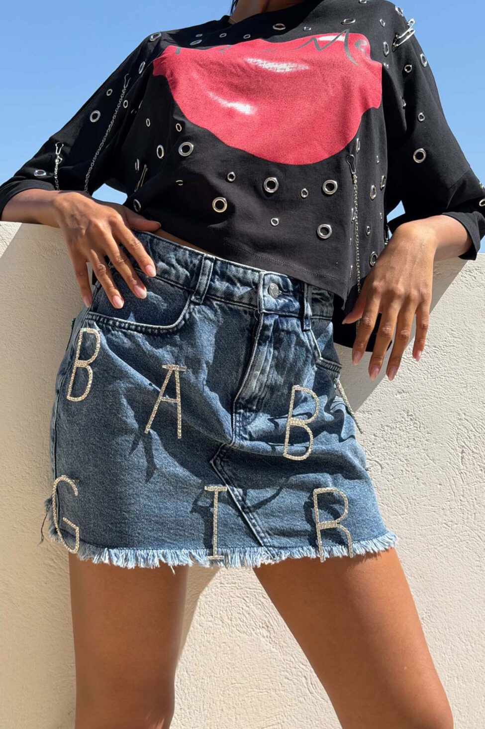 Peppy τζιν φούστα μίνι με τρουκς μπλε - Image 3