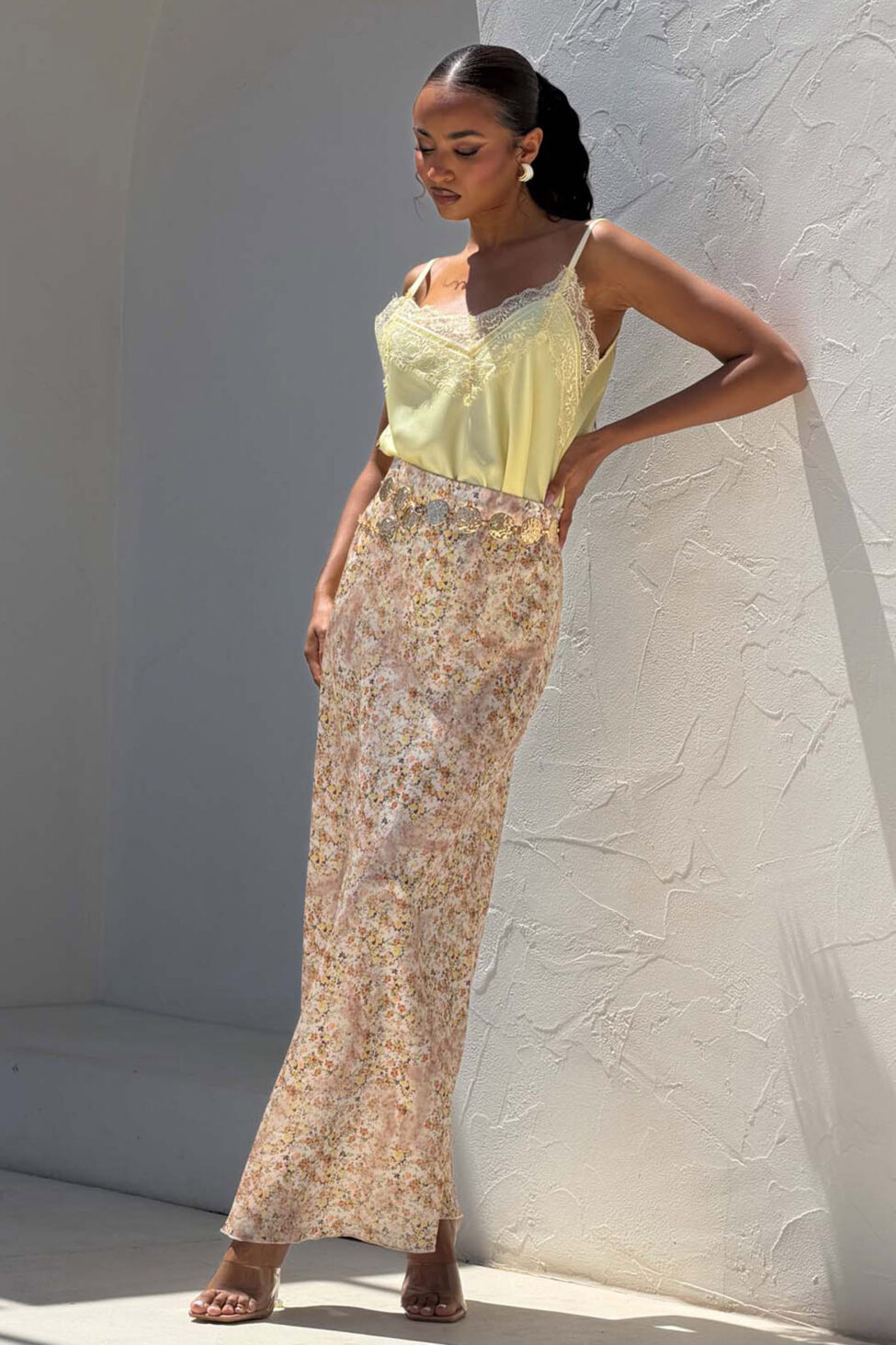 Pollie φούστα μάξι φλοράλ κίτρινο - Image 3