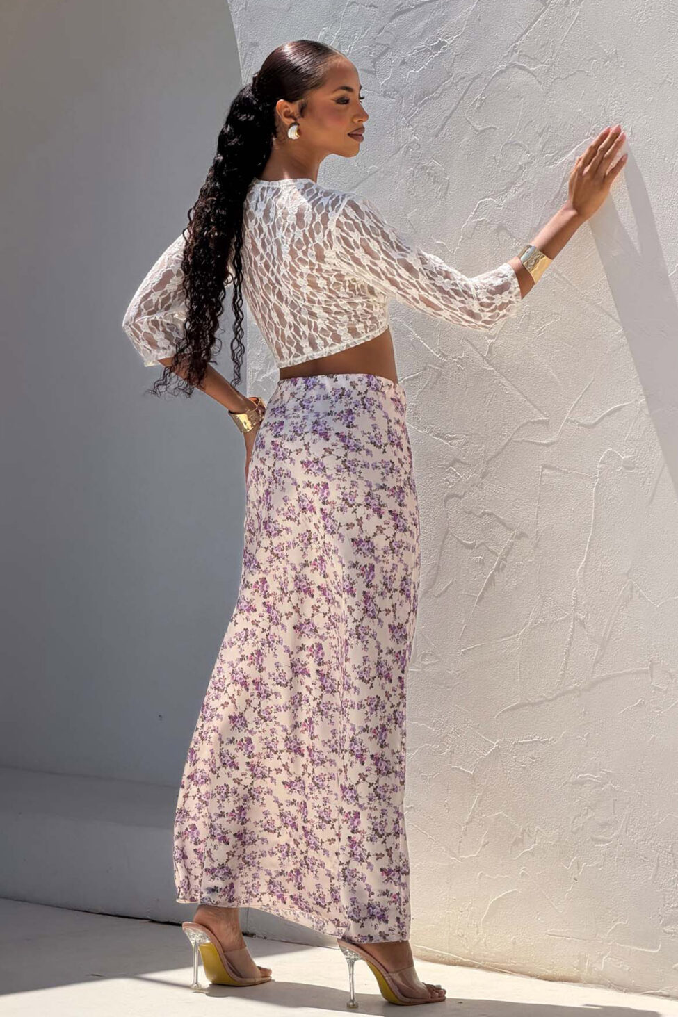 Pollie φούστα μάξι φλοράλ λιλά - Image 2