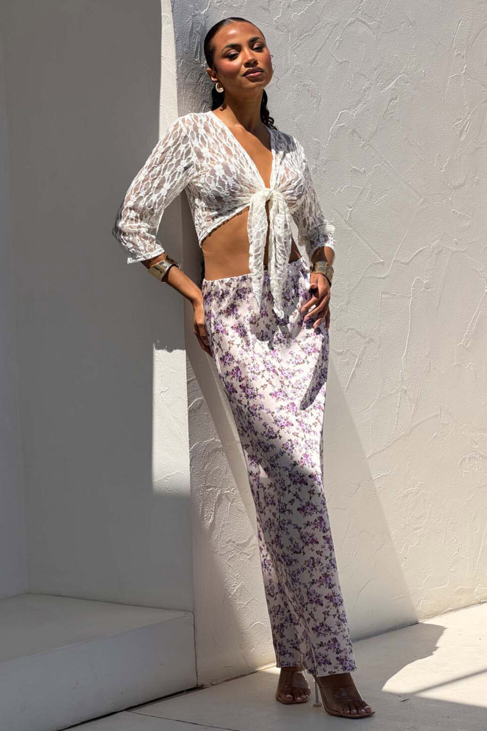 Pollie φούστα μάξι φλοράλ λιλά - Image 3