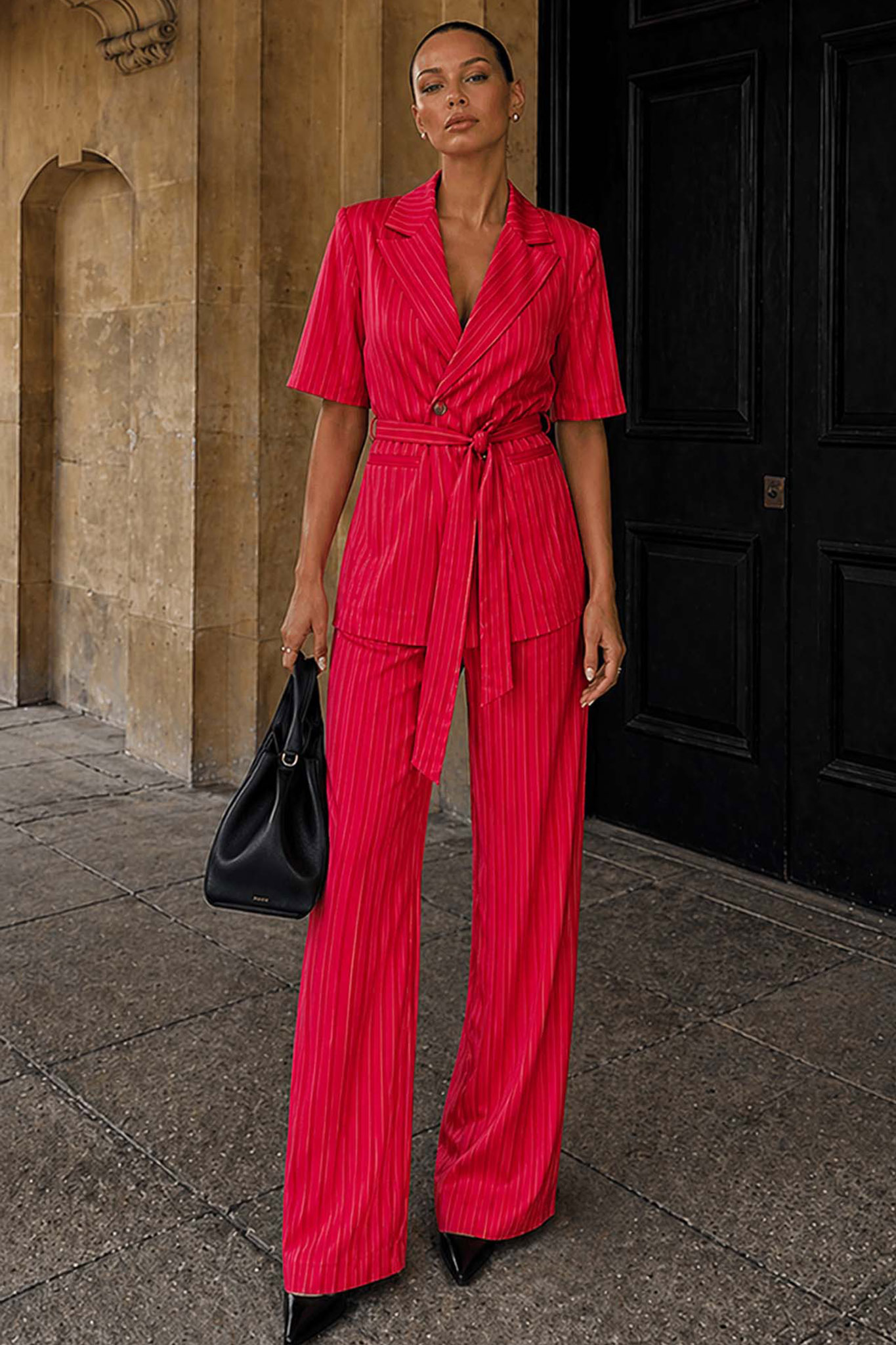 Porto fino σετ ριγέ με σακάκι και παντελόνι κόκκινο - Image 1