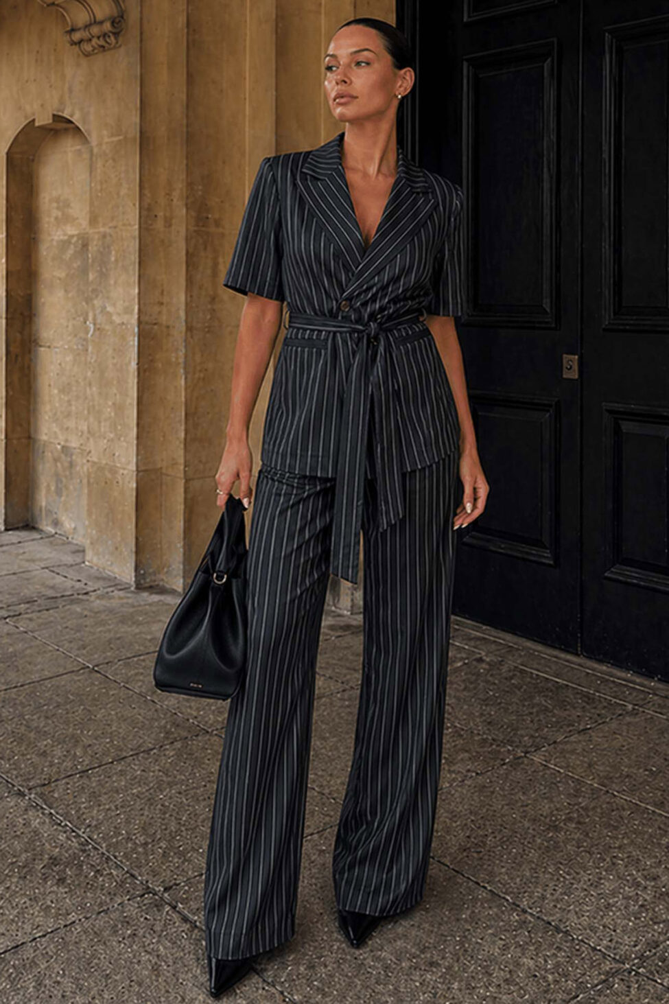 Porto fino σετ ριγέ με σακάκι και παντελόνι μαύρο - Image 2