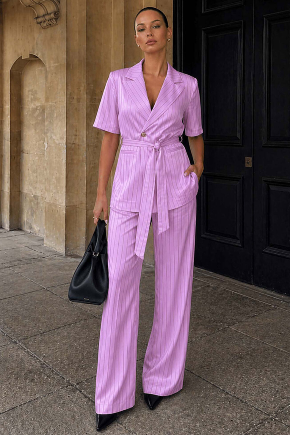 Porto fino σετ ριγέ με σακάκι και παντελόνι ροζ - Image 2