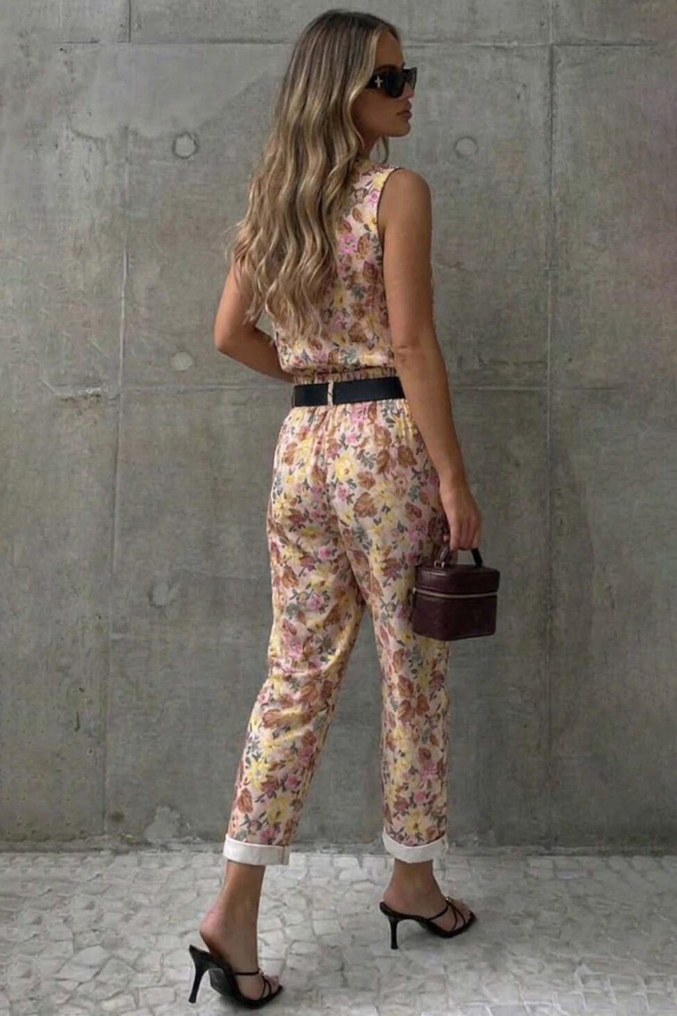 Ragnar σετ τοπ παντελόνι φλοράλ με ζωνάκι μπεζ - Image 2