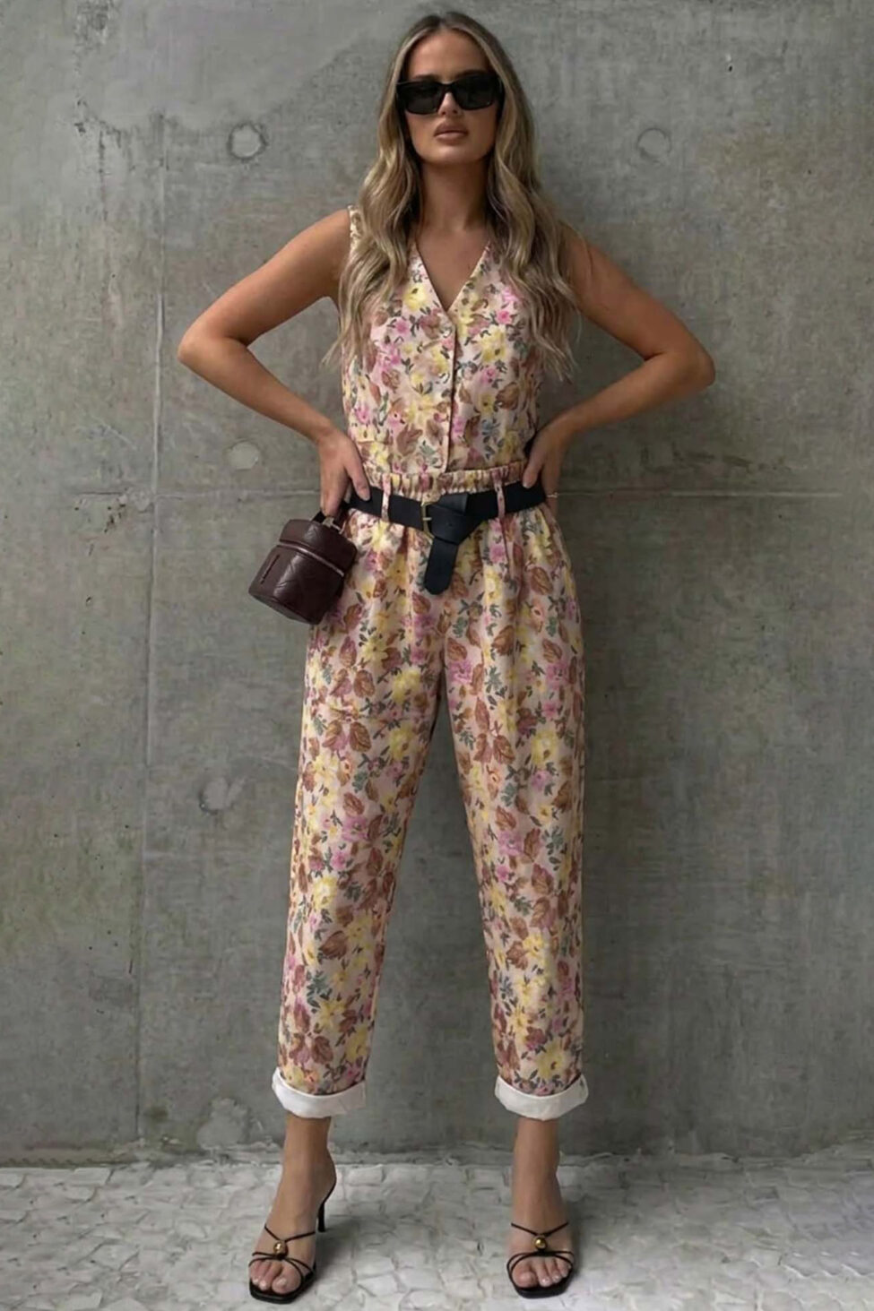 Ragnar σετ τοπ παντελόνι φλοράλ με ζωνάκι μπεζ - Image 3