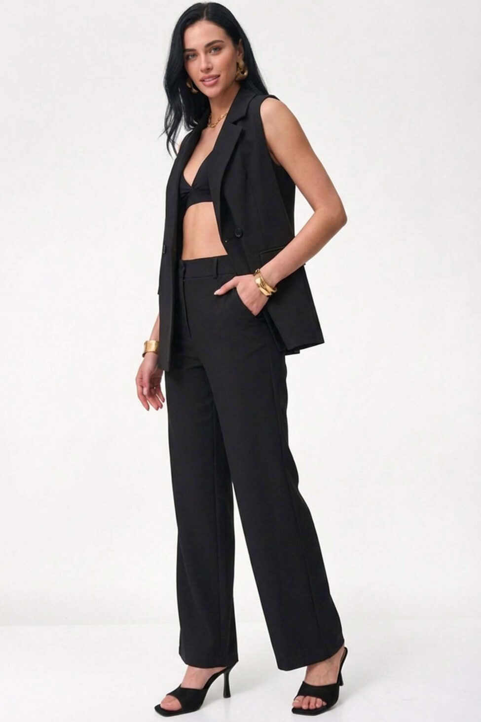 Rakel  σετ γιλέκο παντελόνι μαύρο - Image 2