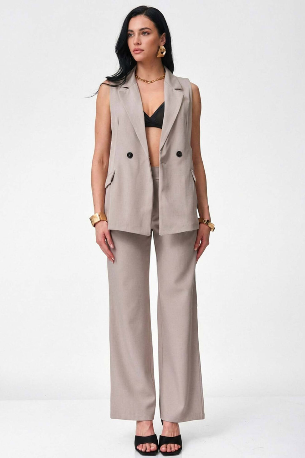 Rakel  σετ γιλέκο παντελόνι μπεζ - Image 2