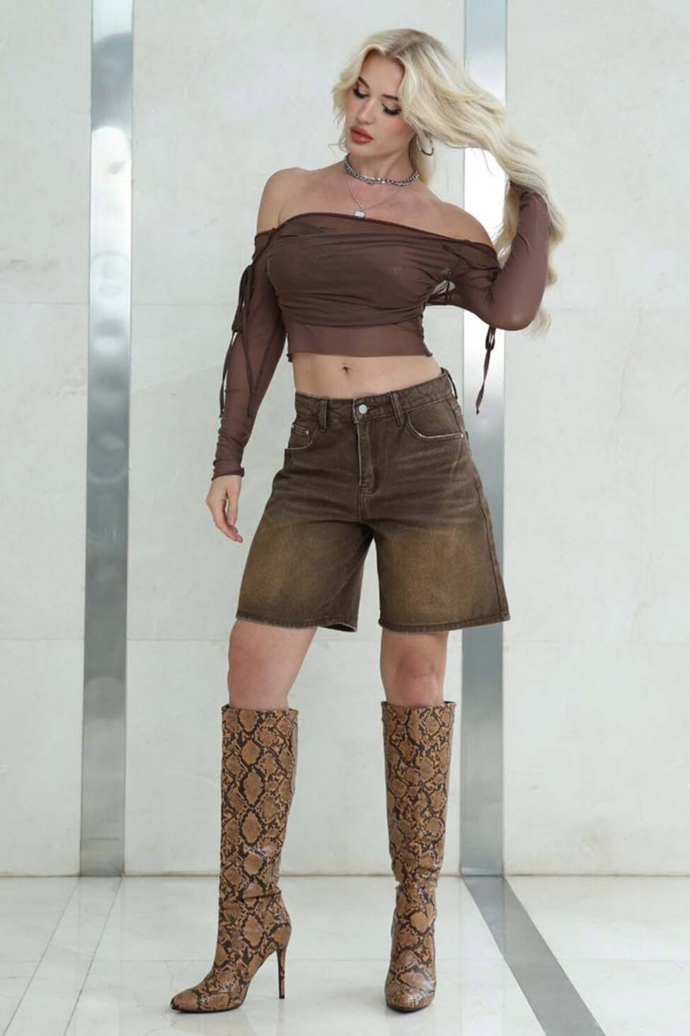 Relly τζιν σορτς βερμούδα με χαλαρή γραμμή καφέ - Image 2