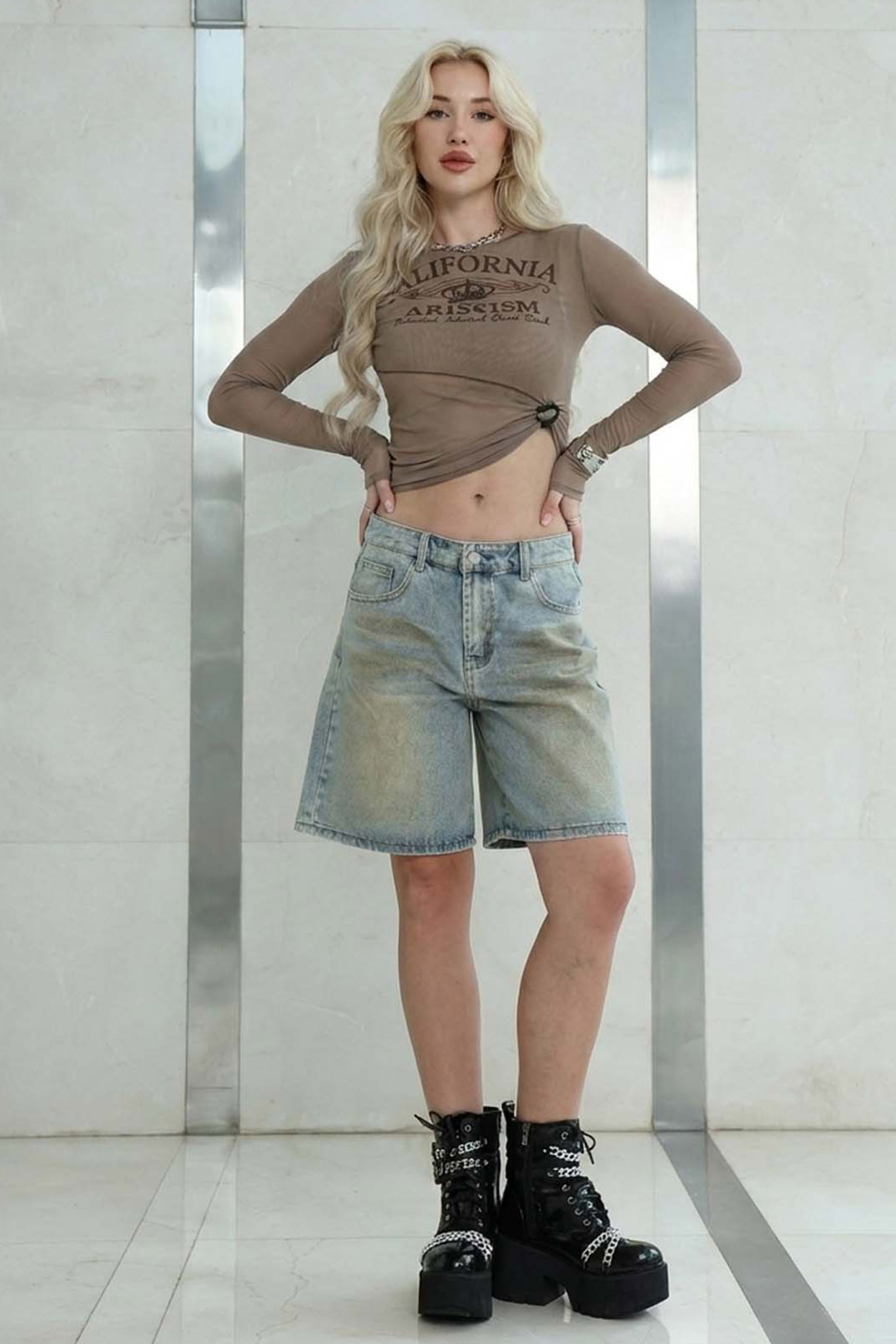 Relly τζιν σορτς βερμούδα με χαλαρή γραμμή μπλε - Image 1