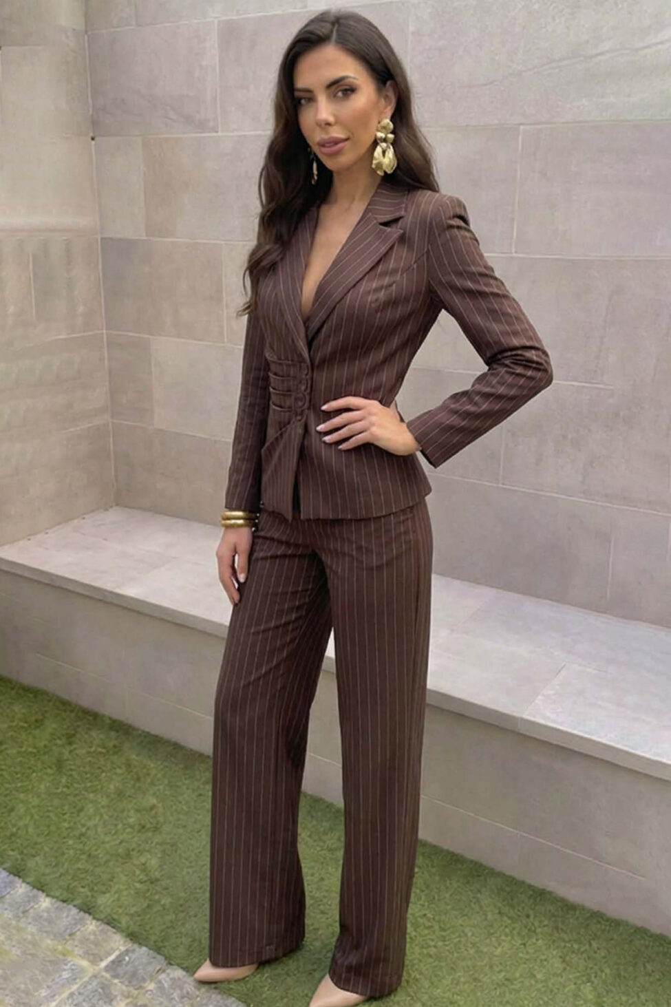 Ruxpin σετ σακάκι παντελόνι ριγέ καφέ - Image 2