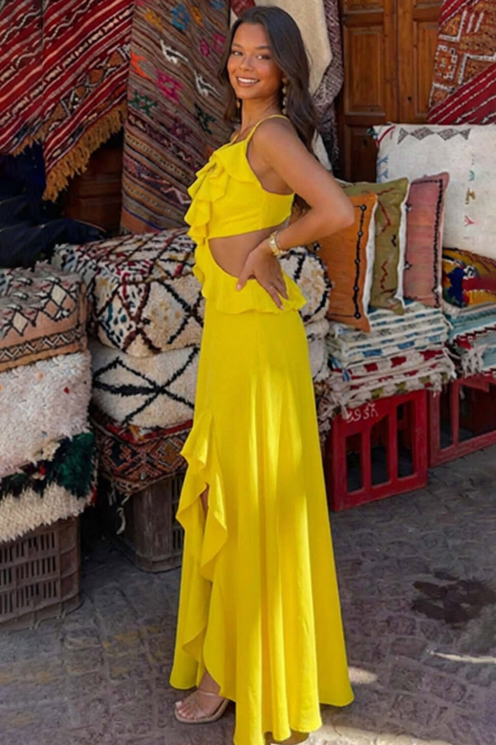 Sai μάξι φόρεμα με cut out κίτρινο - Image 2