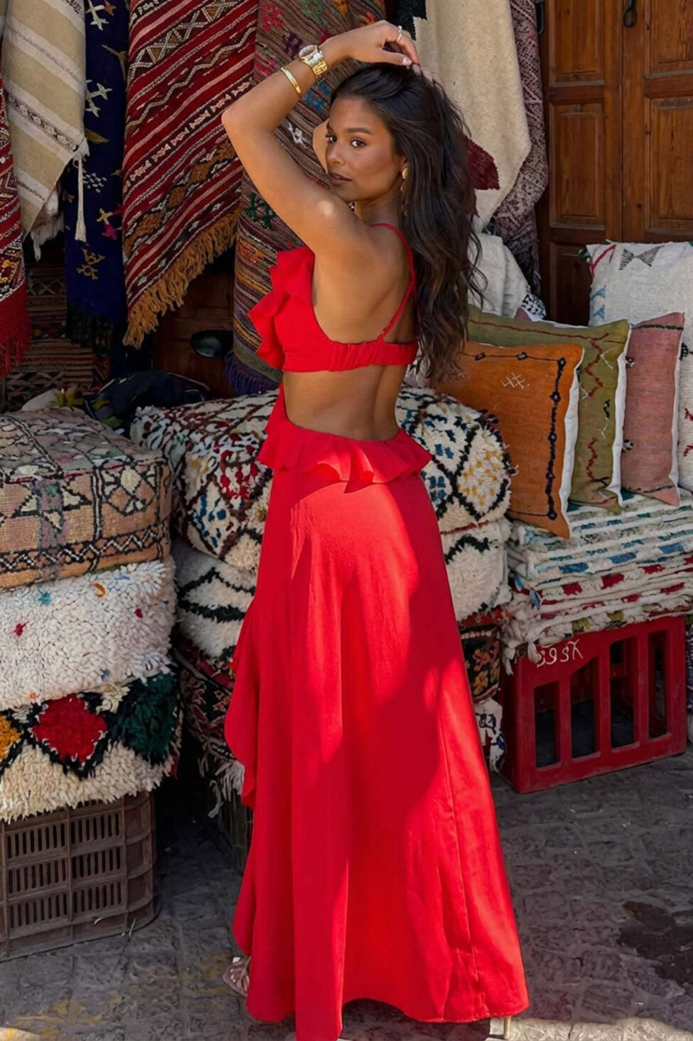 Sai μάξι φόρεμα με cut out κόκκινο - Image 3