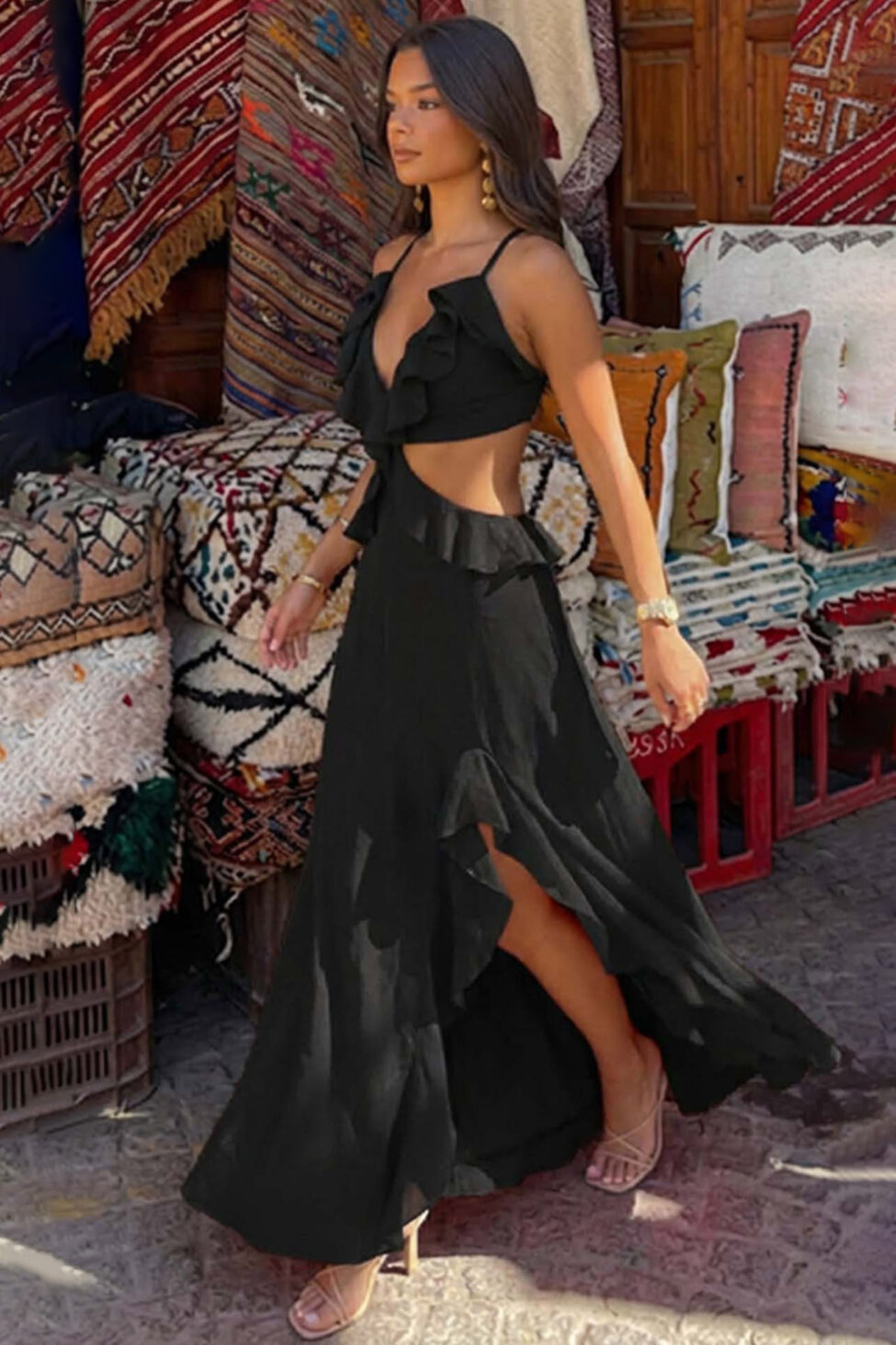 Sai μάξι φόρεμα με cut out μαύρο - Image 2