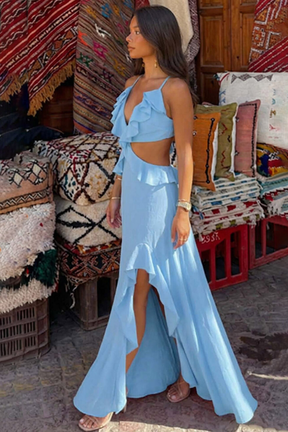 Sai μάξι φόρεμα με cut out σιελ - Image 2