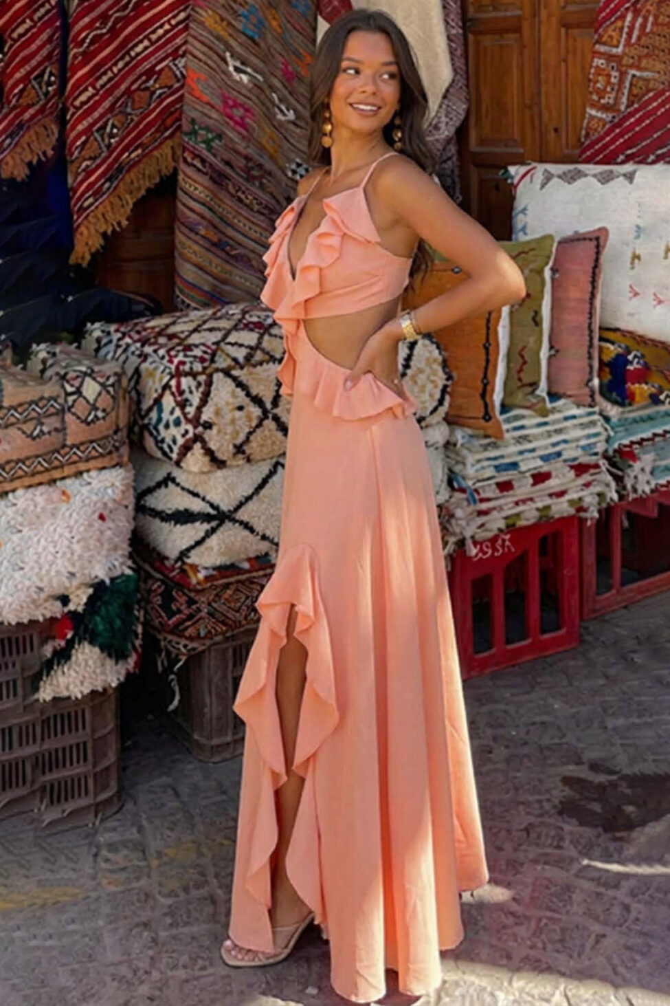 Sai μάξι φόρεμα με cut out σομόν - Image 2